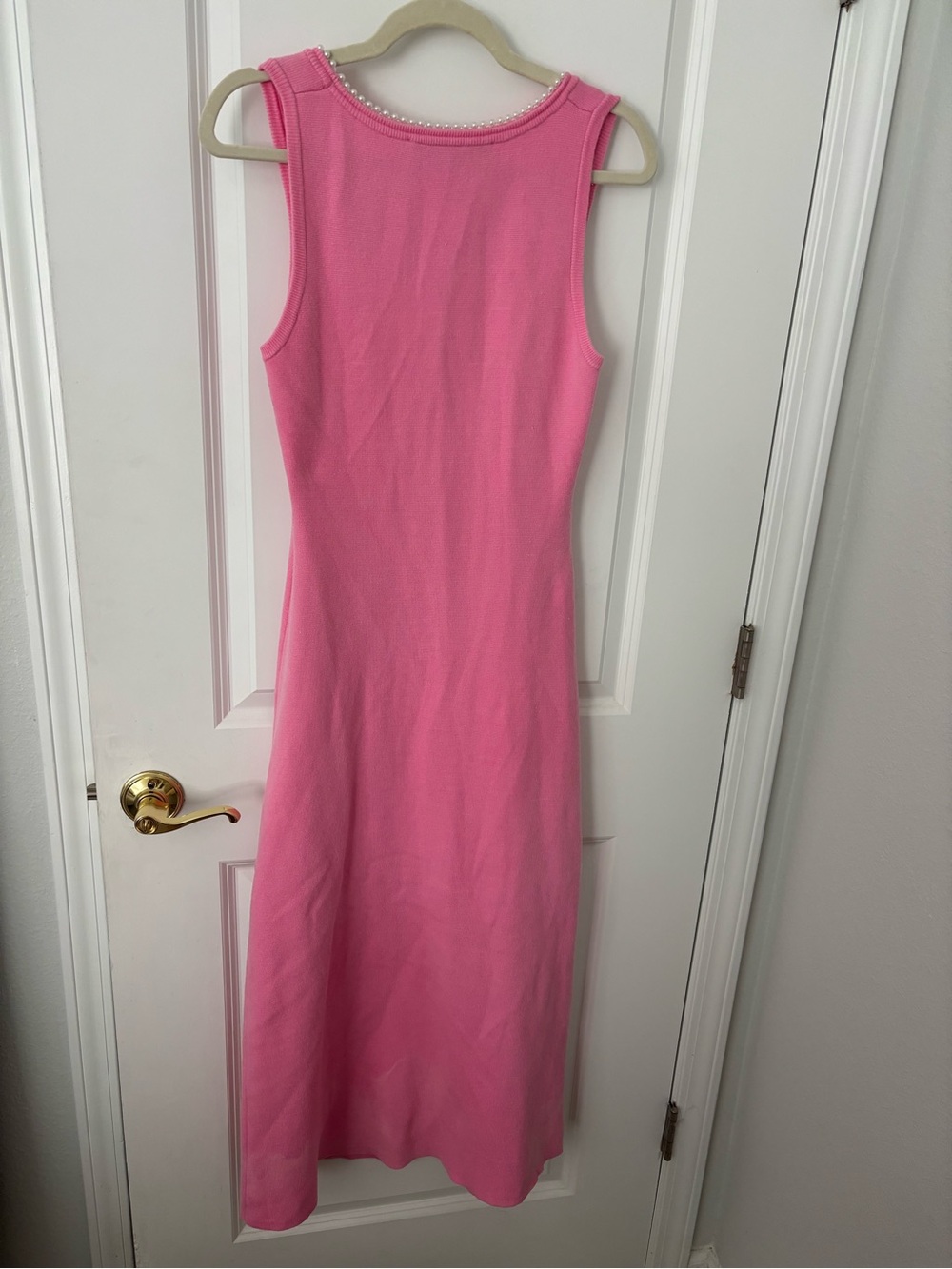 Endless Rose pink knit maxi dress faux pearl-embellished scoop neckline M - Picture 4 of 7